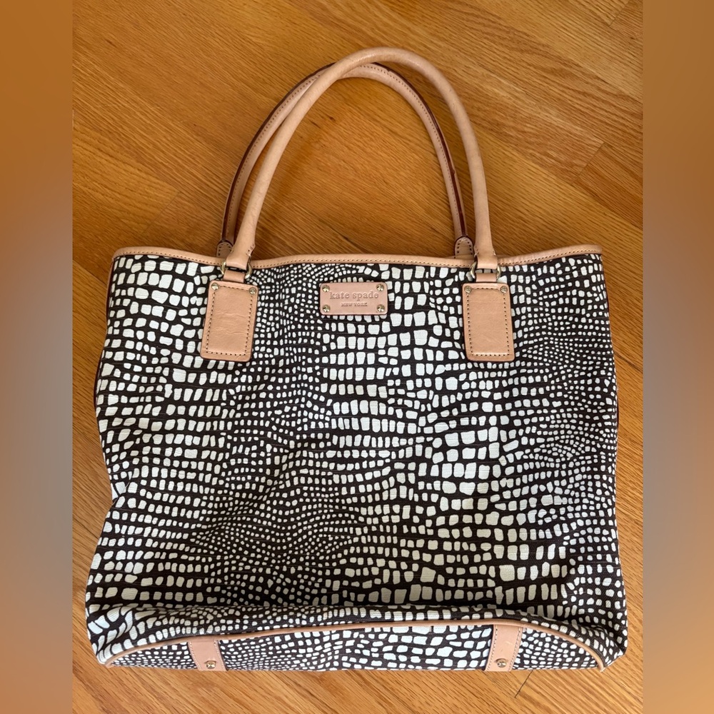 Kate Spade Brown and White Patterned Tote Bag